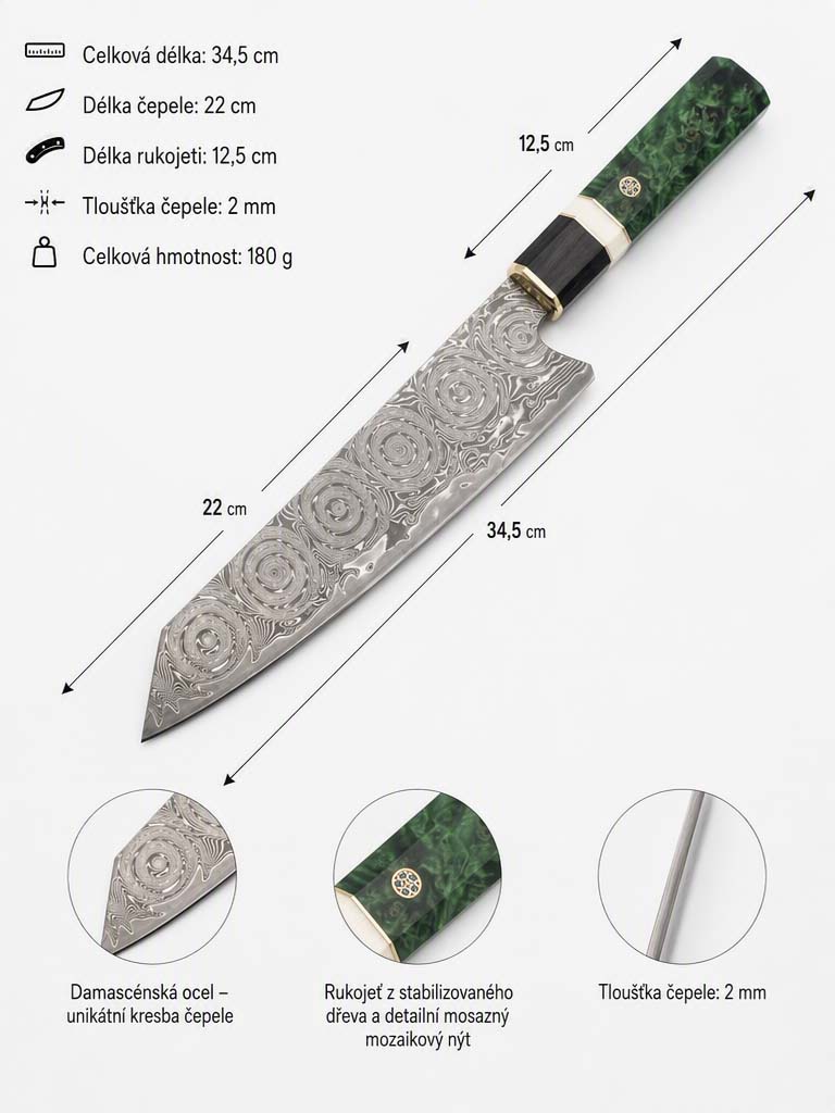 Kiritsuke Damascus – Ebony & Ivory Hybrid Handle (10Cr15CoMoV Core) 3